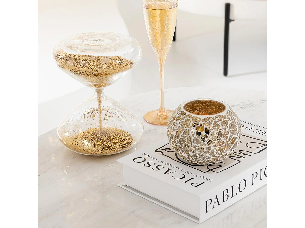 Sablier Déco en Verre "Paillettes" 18cm Doré