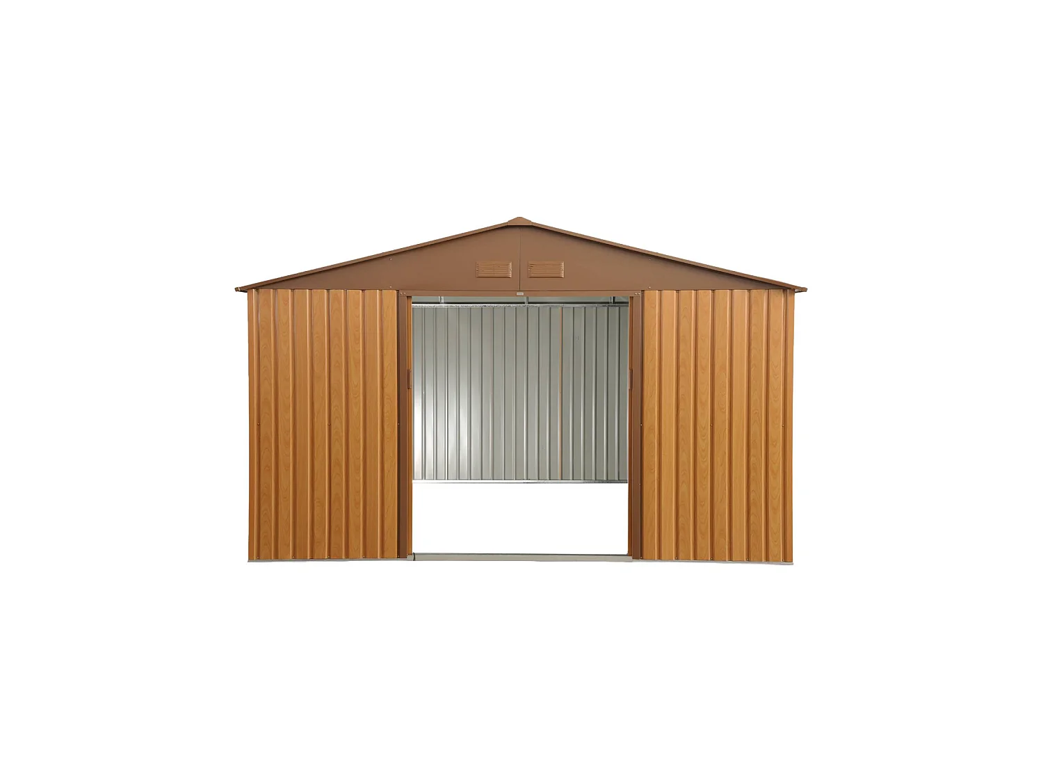 Abri de jardin en métal - Boulonnais - 10.85m² bois et marron - Cabane à outils avec deux portes coulissantes. kit de fixation sol inclus. maison de rangement.