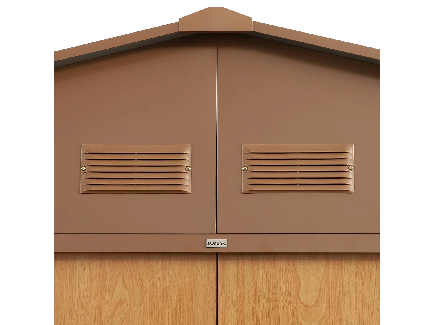 Abri de jardin en métal - Boulonnais - 10.85m² bois et marron - Cabane à outils avec deux portes coulissantes. kit de fixation sol inclus. maison de rangement.