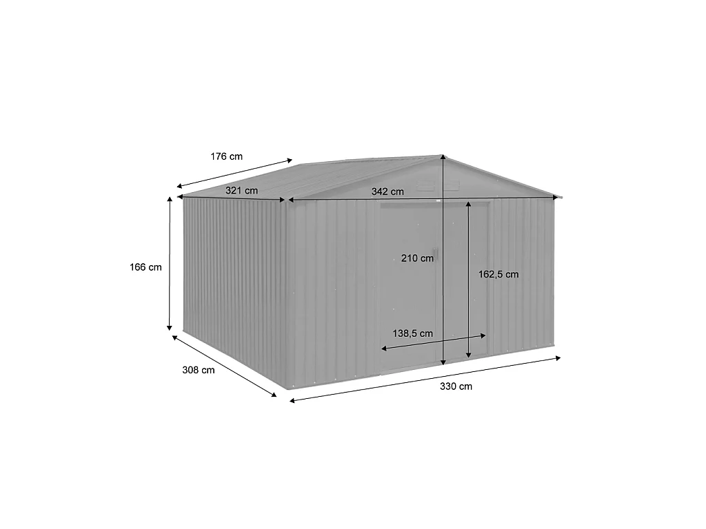 Abri de jardin en métal - Boulonnais - 10.85m² bois et marron - Cabane à outils avec deux portes coulissantes. kit de fixation sol inclus. maison de rangement.