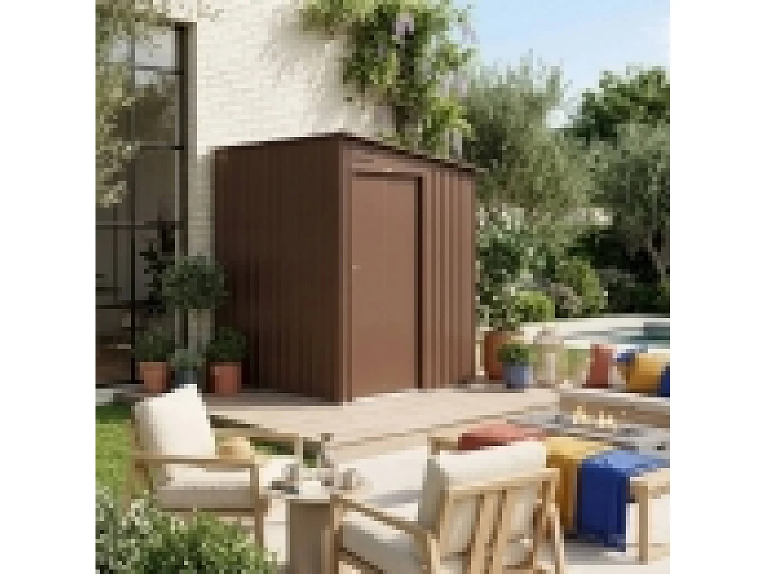 Abri de jardin adossable acier galvanisé 2.91m² avec porte coulissante et kit d'ancrage terracotta - Bray