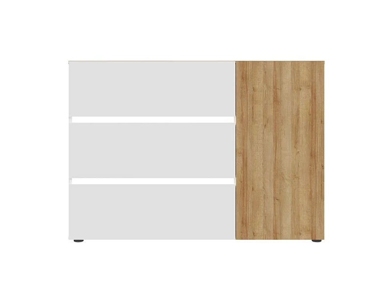 Commode 82 cm 3 tiroirs 1 porte décor chêne et blanc avec LED – ILLYA