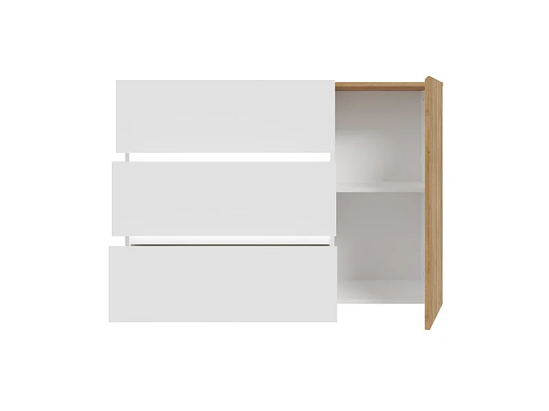 Commode 82 cm 3 tiroirs 1 porte décor chêne et blanc avec LED – ILLYA