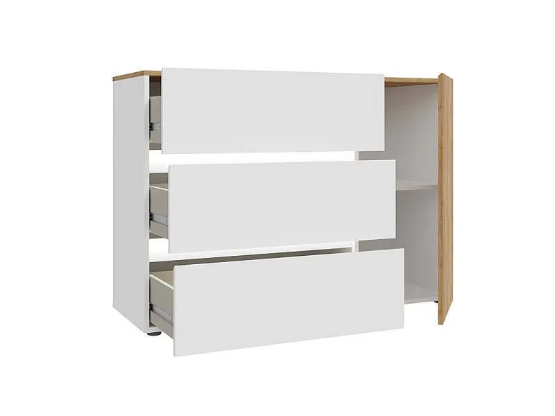 Commode 82 cm 3 tiroirs 1 porte décor chêne et blanc avec LED – ILLYA
