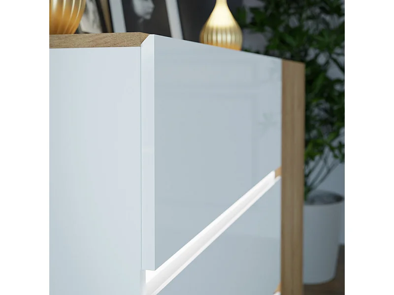 Commode 82 cm 3 tiroirs 1 porte décor chêne et blanc avec LED – ILLYA