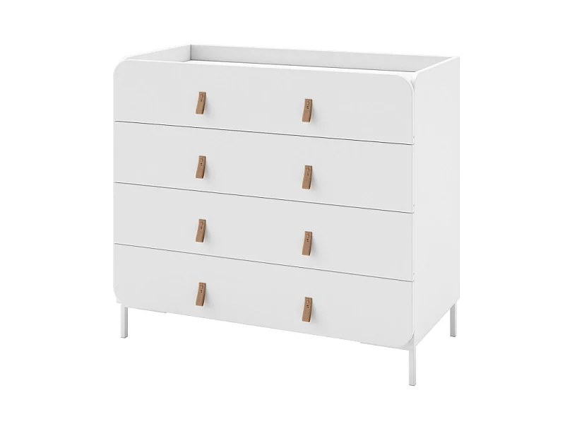 Commode Design 4 Tiroirs Blanche Dessus Crédence Pieds Métal L 90 H 81 P 45.5 cm