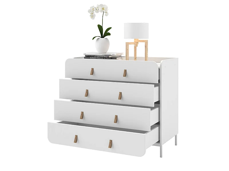 Commode Design 4 Tiroirs Blanche Dessus Crédence Pieds Métal L 90 H 81 P 45.5 cm