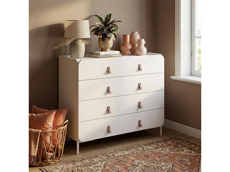 Commode Design 4 Tiroirs Blanche Dessus Crédence Pieds Métal L 90 H 81 P 45.5 cm