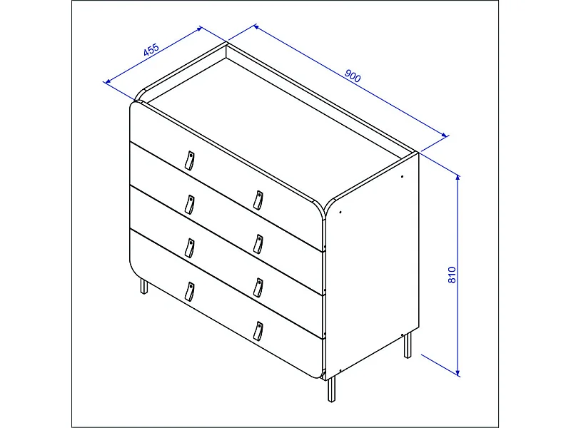Commode Design 4 Tiroirs Blanche Dessus Crédence Pieds Métal L 90 H 81 P 45.5 cm
