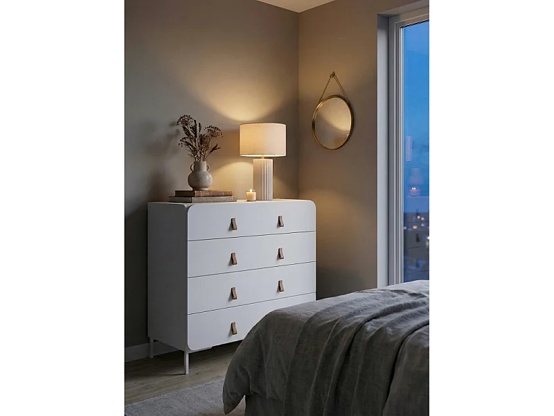 Commode Design 4 Tiroirs Blanche Dessus Crédence Pieds Métal L 90 H 81 P 45.5 cm