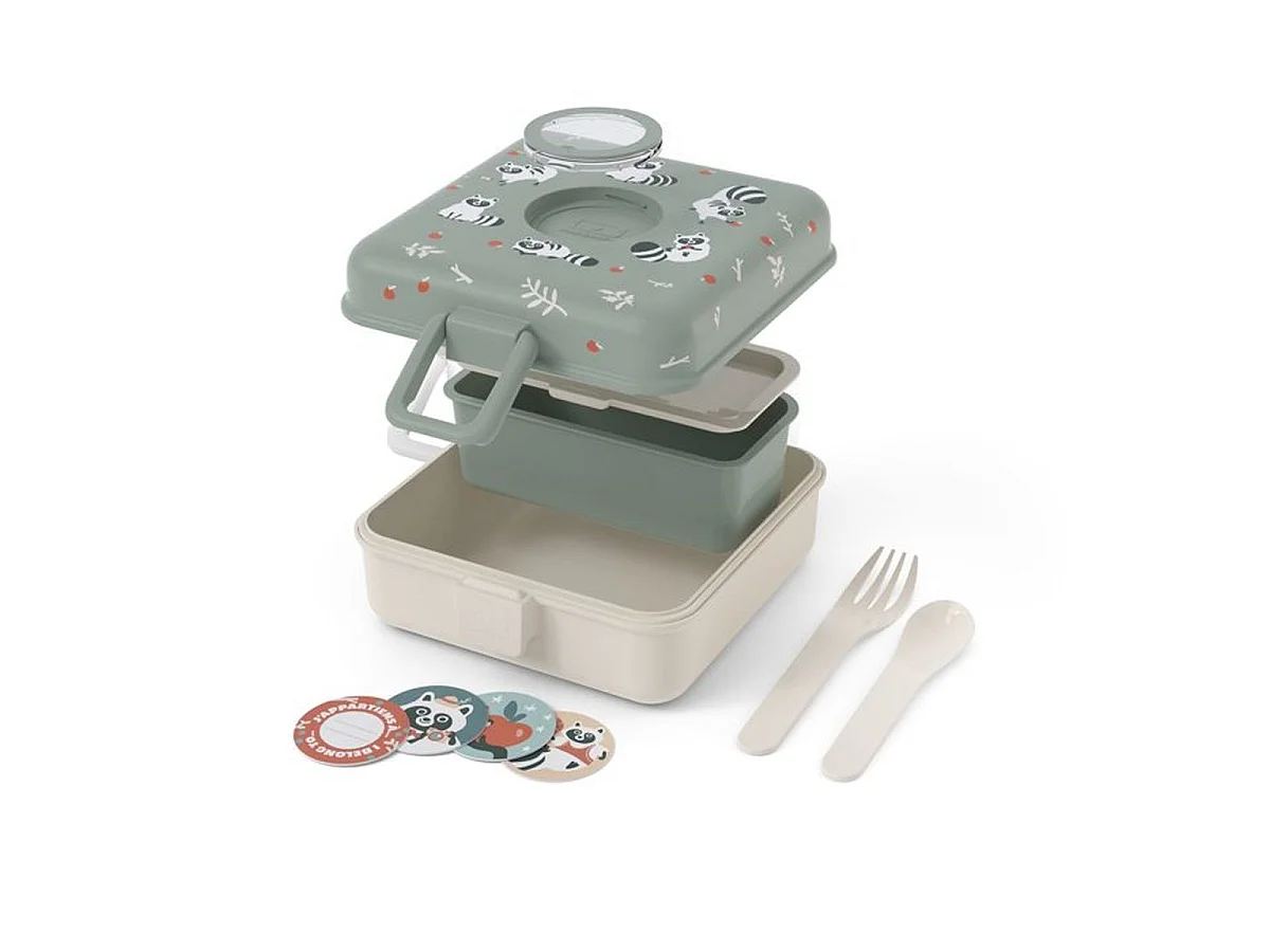 MONBENTO Snacky Raccoon — Boîte à sandwich enfant 850 ml avec couverts intégrés