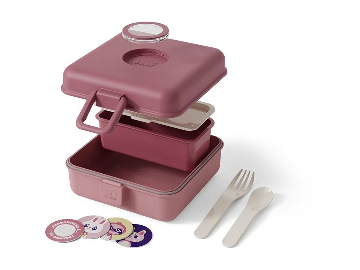 Monbento Snacky Boîte à sandwich enfant 850 ml – Rose Blush avec couverts