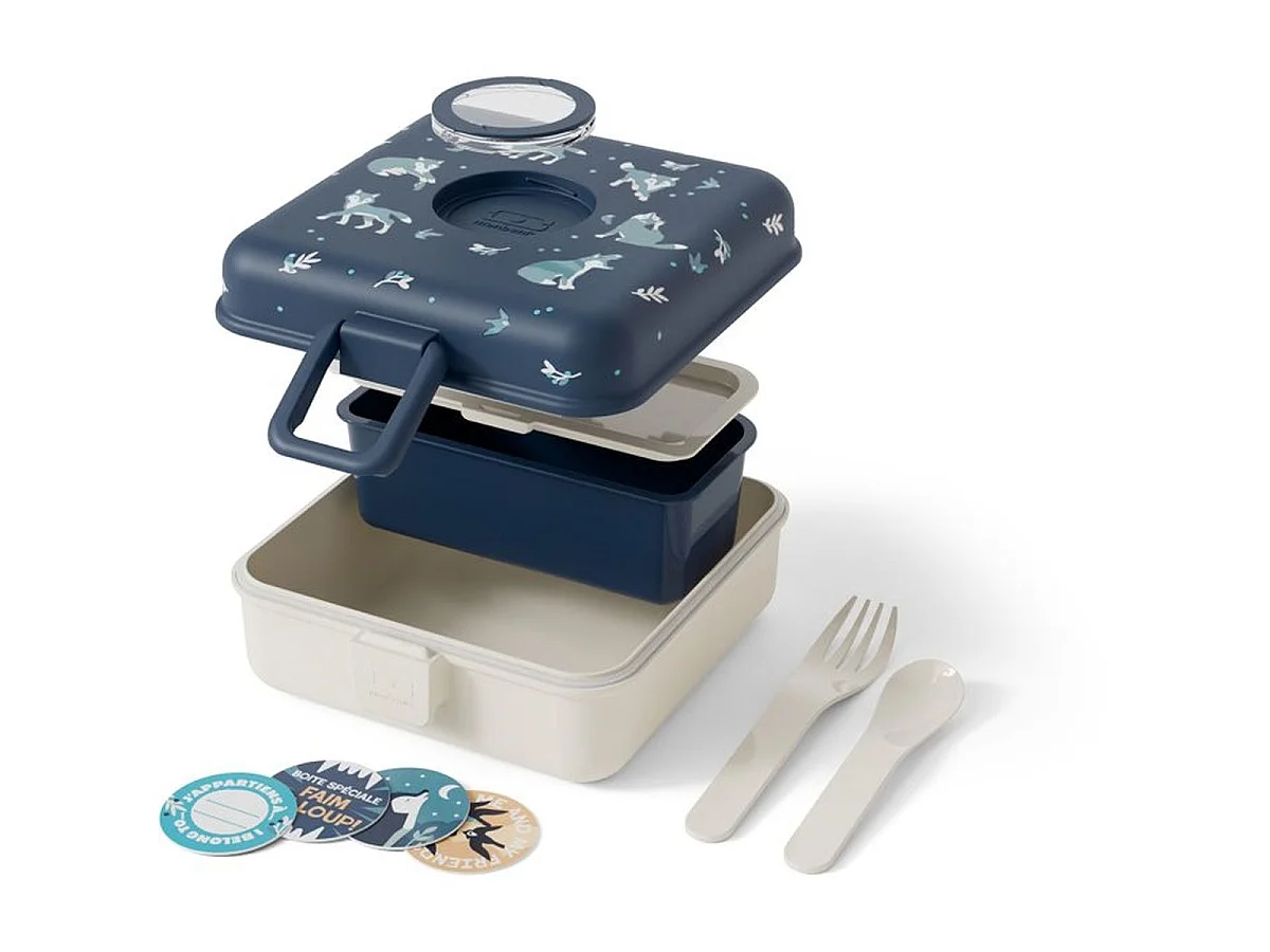 Monbento Snacky Boîte à sandwich enfant 850 ml – Blue Wolf avec couverts