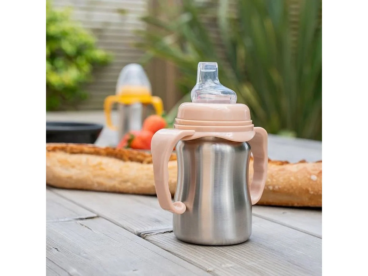 Tasse d'apprentissage THERMOBABY en inox 180 ml avec anses amovibles - Pêche