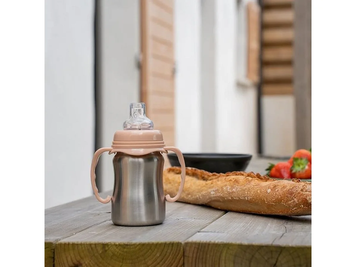 Tasse d'apprentissage THERMOBABY en inox 180 ml avec anses amovibles - Pêche