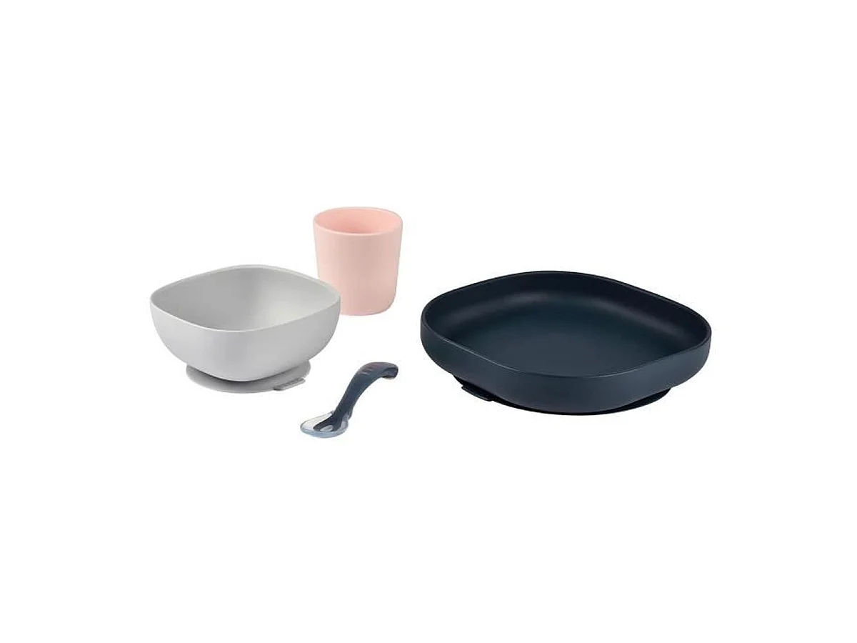 Coffret repas silicone BEABA Night Blue 4 pièces avec ventouses — dès 4 mois