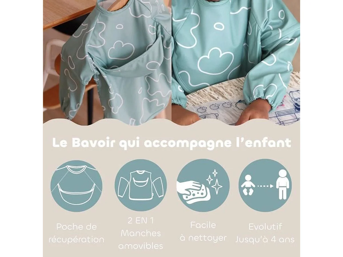 BEABA First Meal Set Vert Sauge - Assiette inox, couverts ergonomiques, bavoir, boîte cadeau