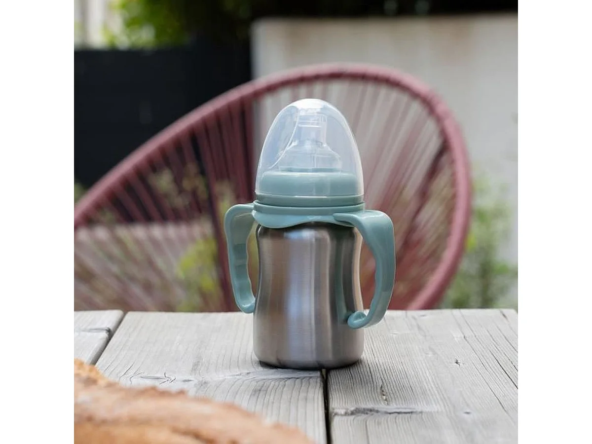 THERMOBABY Tasse d'apprentissage Inox 180 ml - Vert cactus, ergonomique anti-fuite