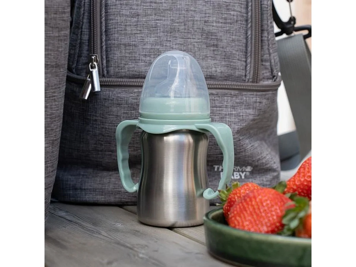 THERMOBABY Tasse d'apprentissage Inox 180 ml - Vert cactus, ergonomique anti-fuite