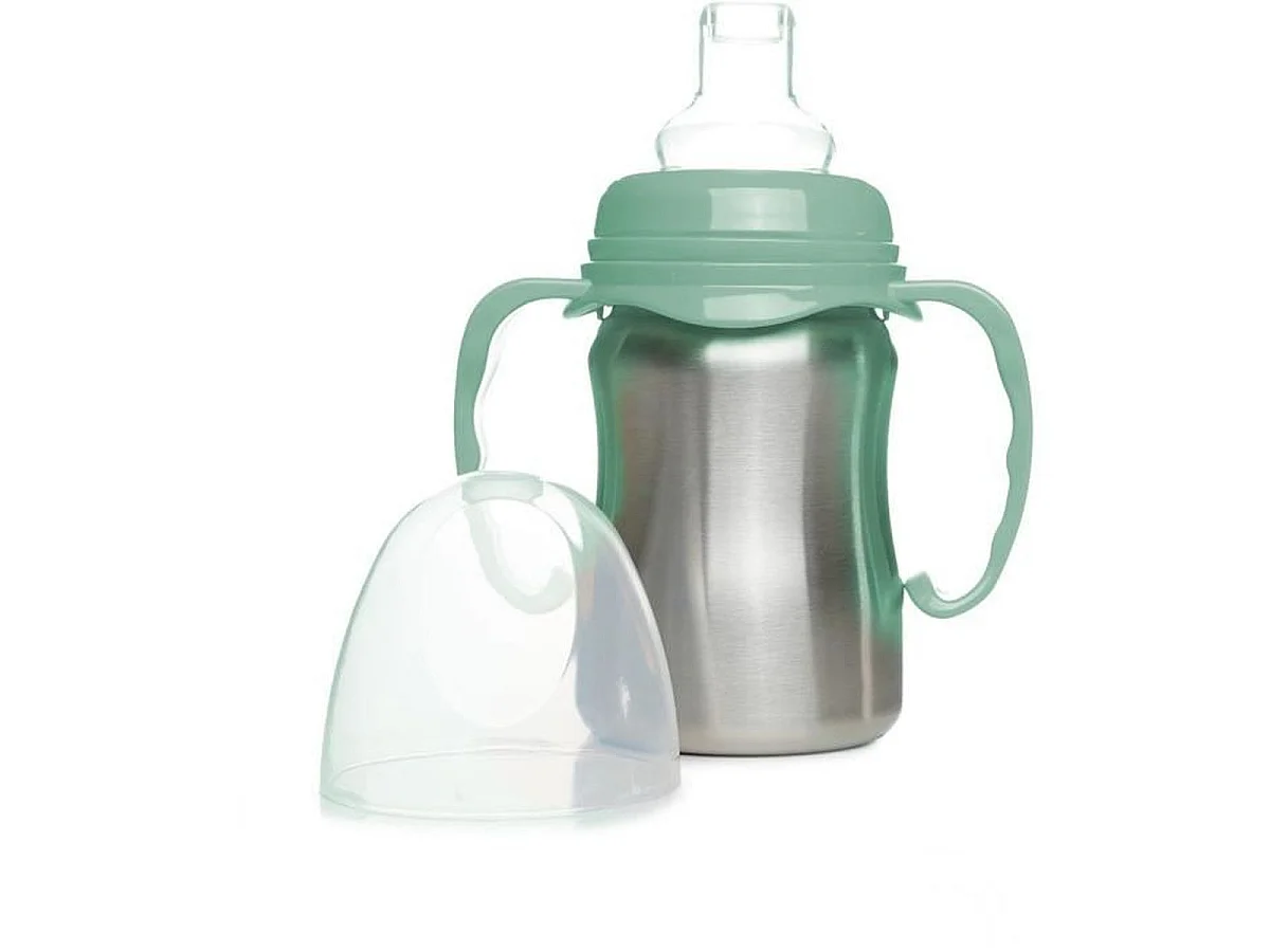 THERMOBABY Tasse d'apprentissage Inox 180 ml - Vert cactus, ergonomique anti-fuite
