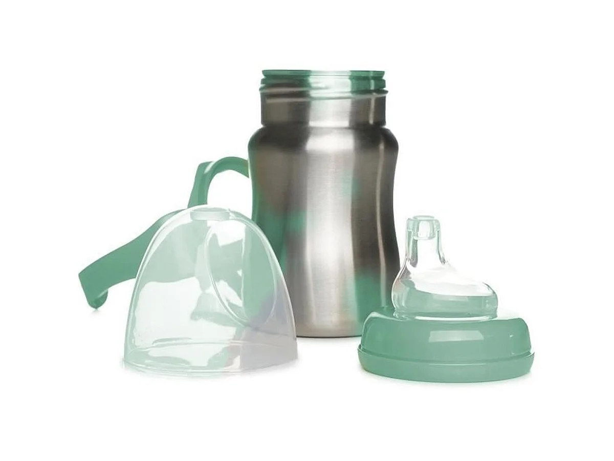 THERMOBABY Tasse d'apprentissage Inox 180 ml - Vert cactus, ergonomique anti-fuite