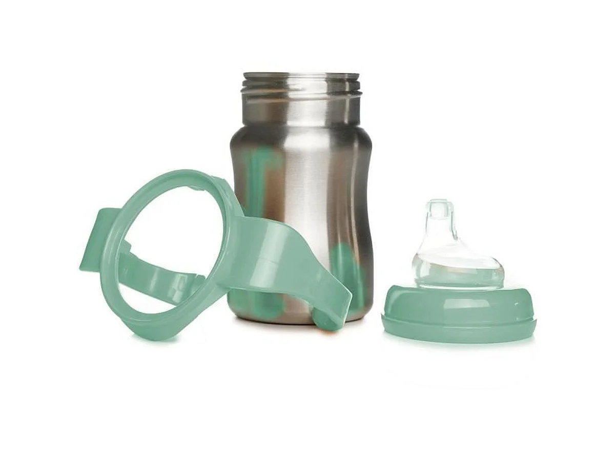 THERMOBABY Tasse d'apprentissage Inox 180 ml - Vert cactus, ergonomique anti-fuite