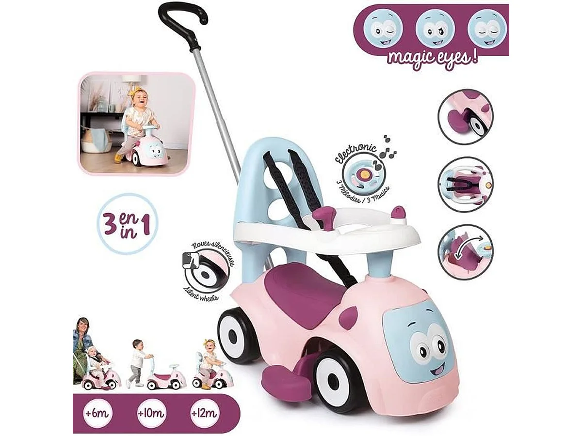 Smoby Maestro Balade - Porteur trotteur évolutif 3-en-1 Rose