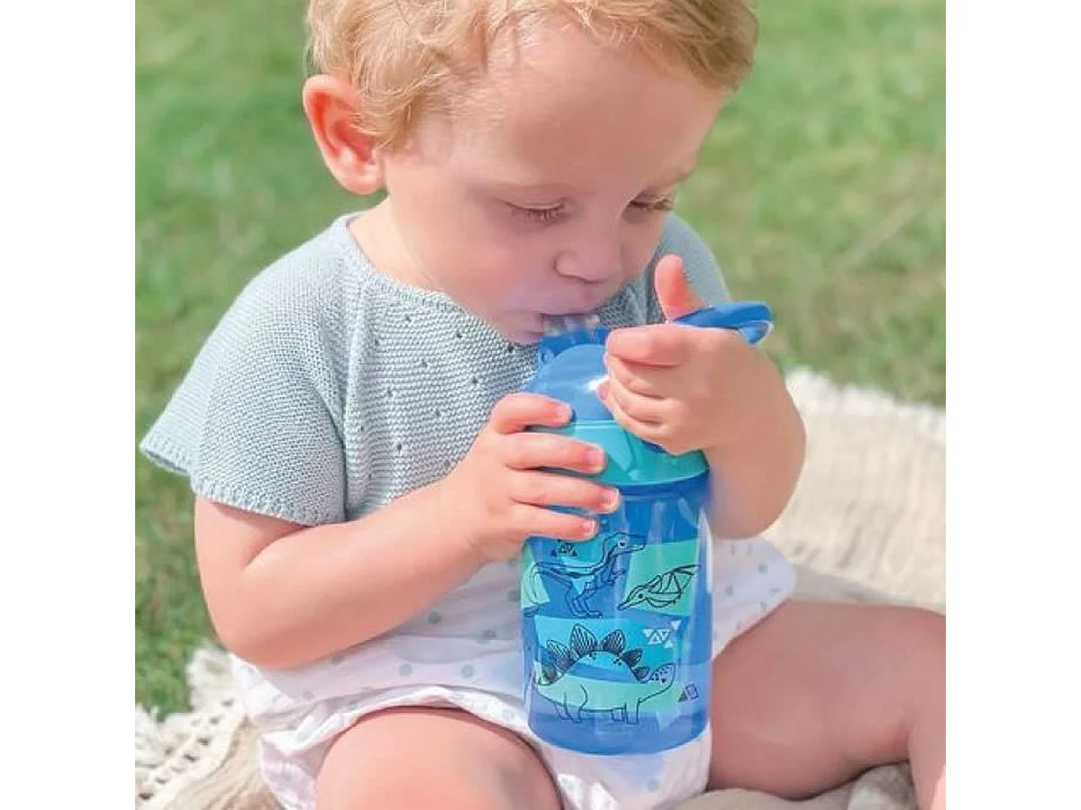 NUBY Incredible Gulp - Gourdes à embout souple 360 ml, lot de 2 (dinosaures bleu)