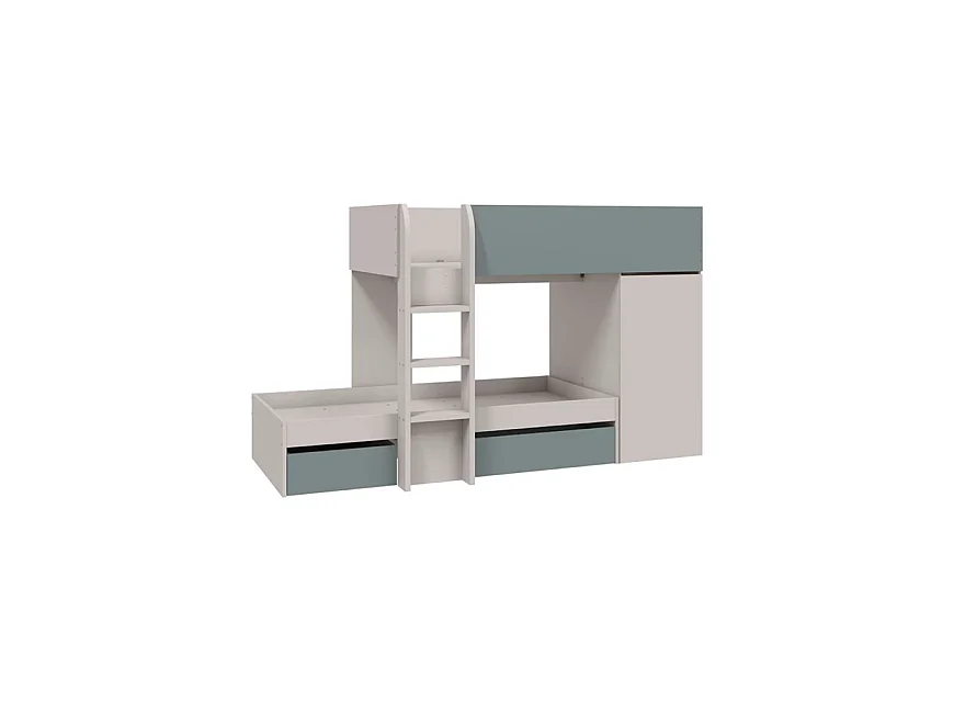Lit enfant superposé réversibles en 4 différentes positions coloris vert /cachemire - Longueur 255 x Hauteur 152 x Profondeur 111 cm