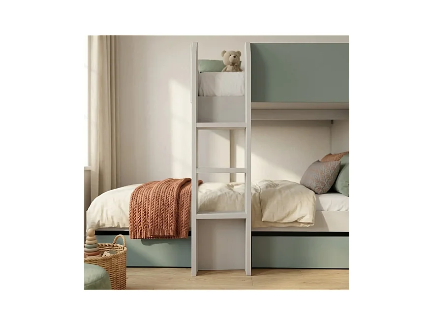 Lit enfant superposé réversibles en 4 différentes positions coloris vert /cachemire - Longueur 255 x Hauteur 152 x Profondeur 111 cm