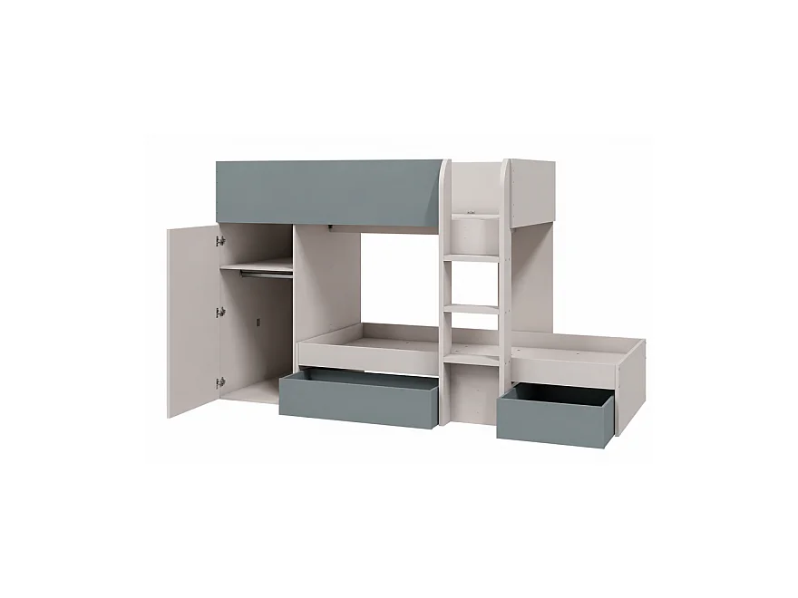 Lit enfant superposé réversibles en 4 différentes positions coloris vert /cachemire - Longueur 255 x Hauteur 152 x Profondeur 111 cm