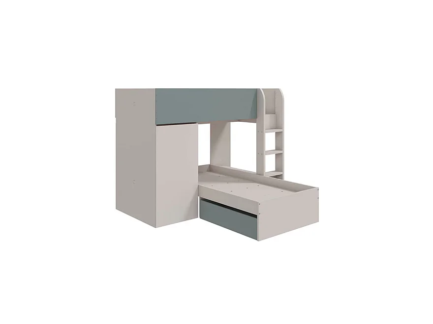 Lit enfant superposé réversibles en 4 différentes positions coloris vert /cachemire - Longueur 255 x Hauteur 152 x Profondeur 111 cm