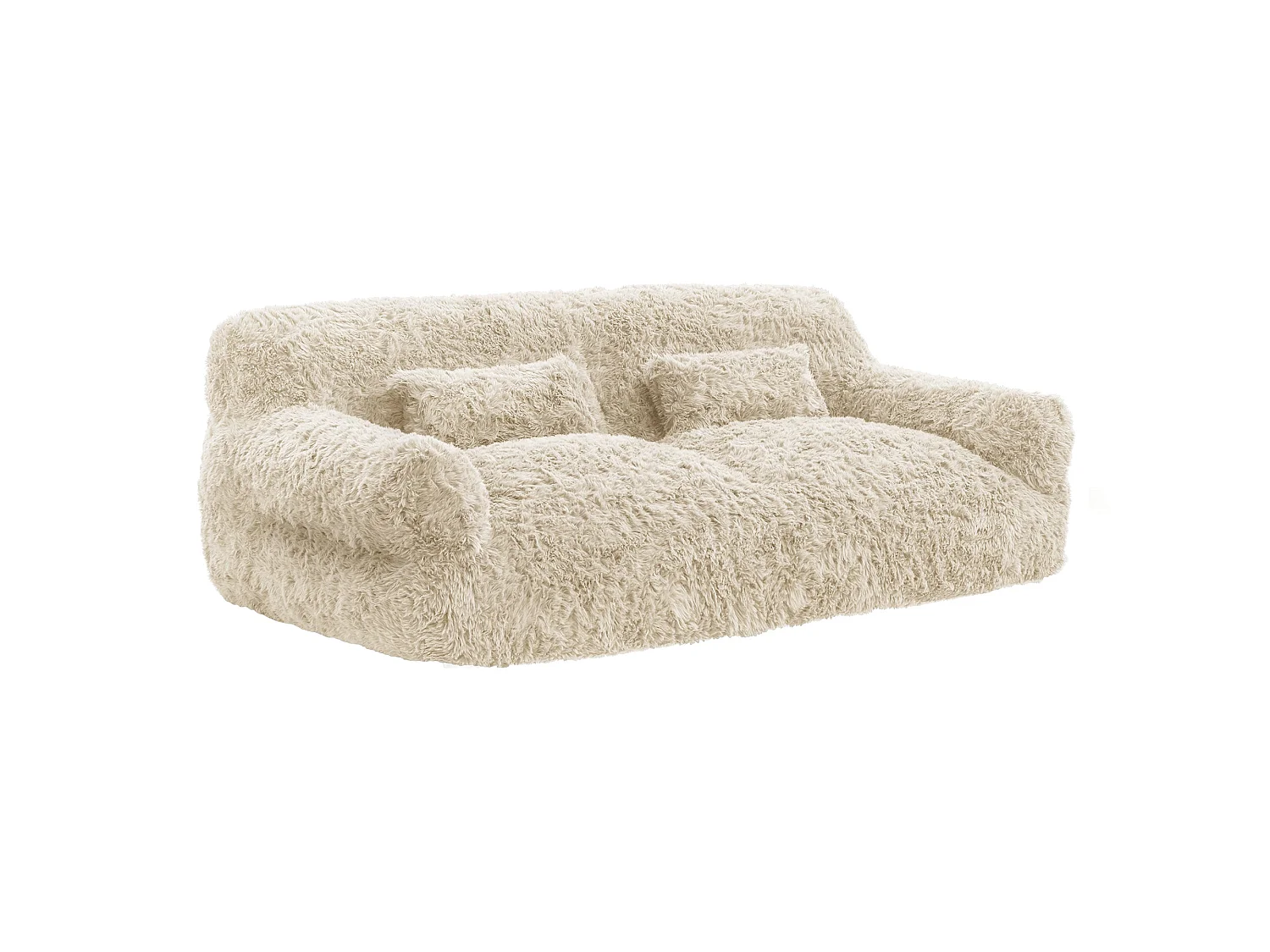 CHITA Sofá 2 plazas comprimido con funda y cojines, en lana, beige