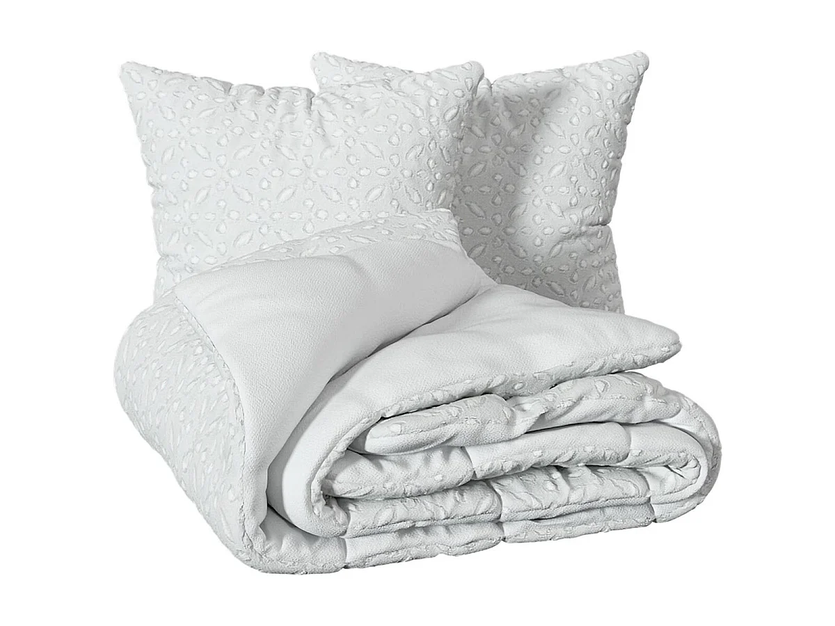 Parure de Lit Jacquard 3 Pièces "Swan" 240x220cm Blanc