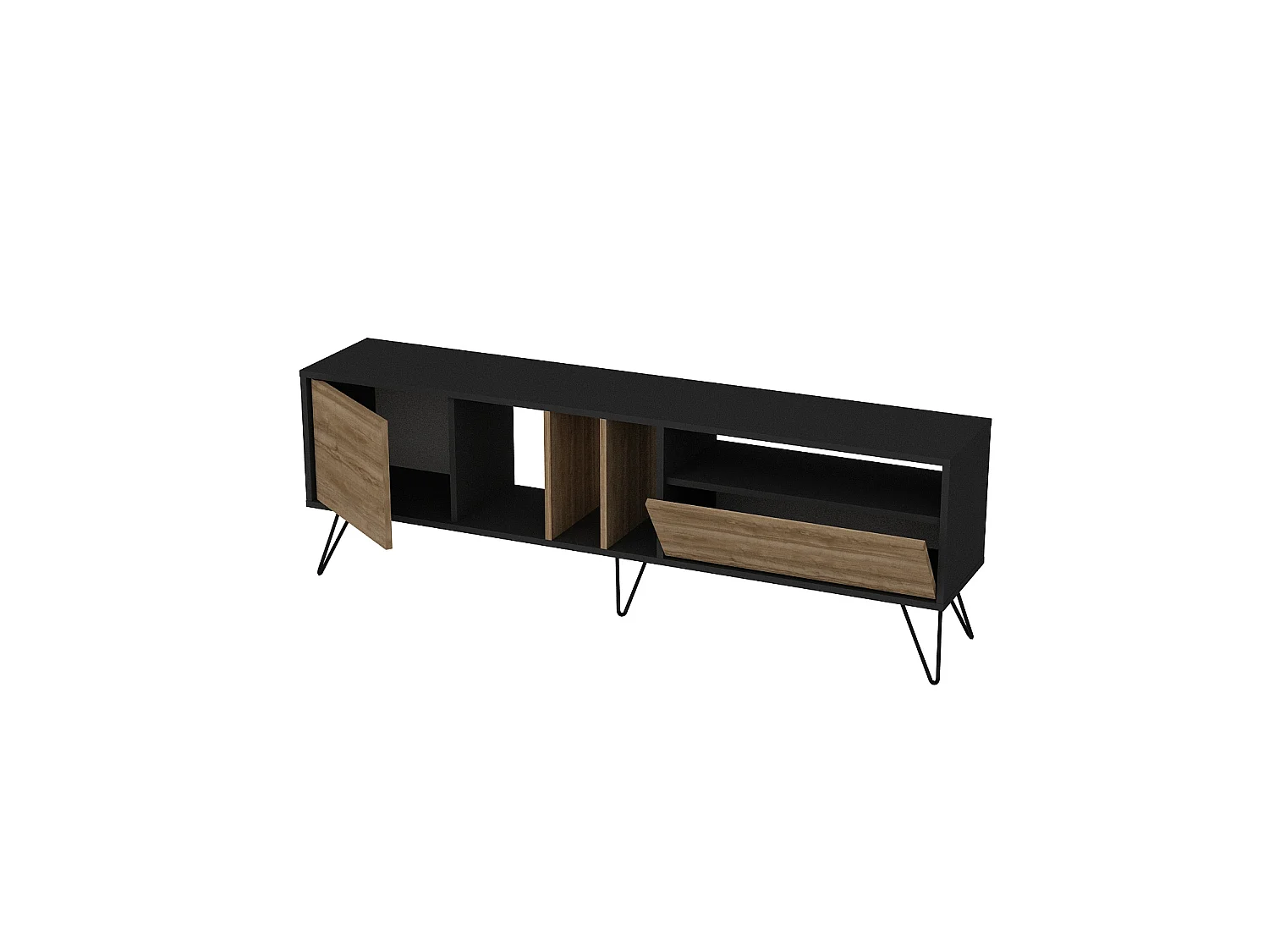 Mistiko Meuble TV 180 cm Niches et Armoires avec Pieds en Métal (Blanc et Noyer)