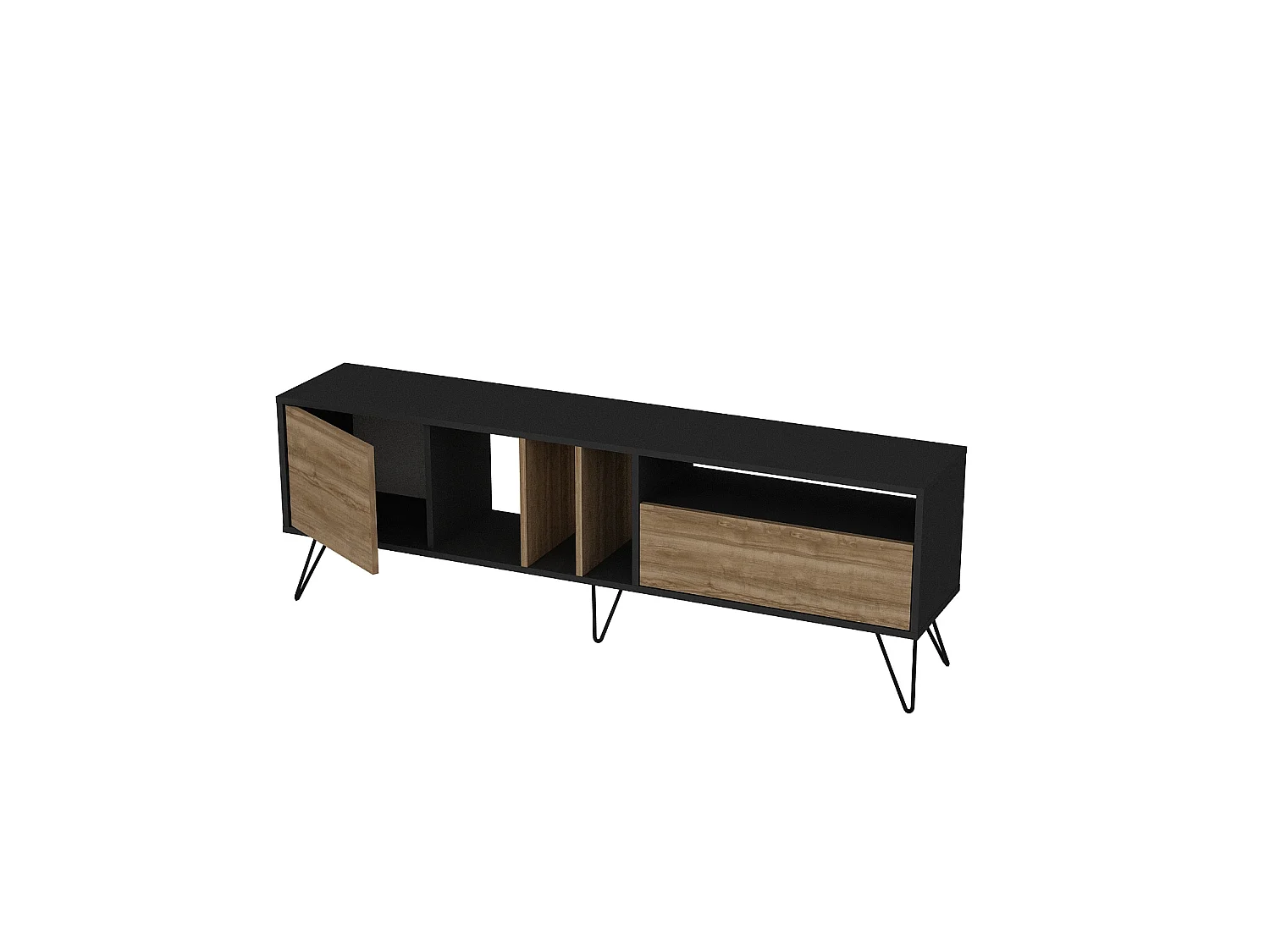 Mistiko Meuble TV 180 cm Niches et Armoires avec Pieds en Métal (Blanc et Noyer)