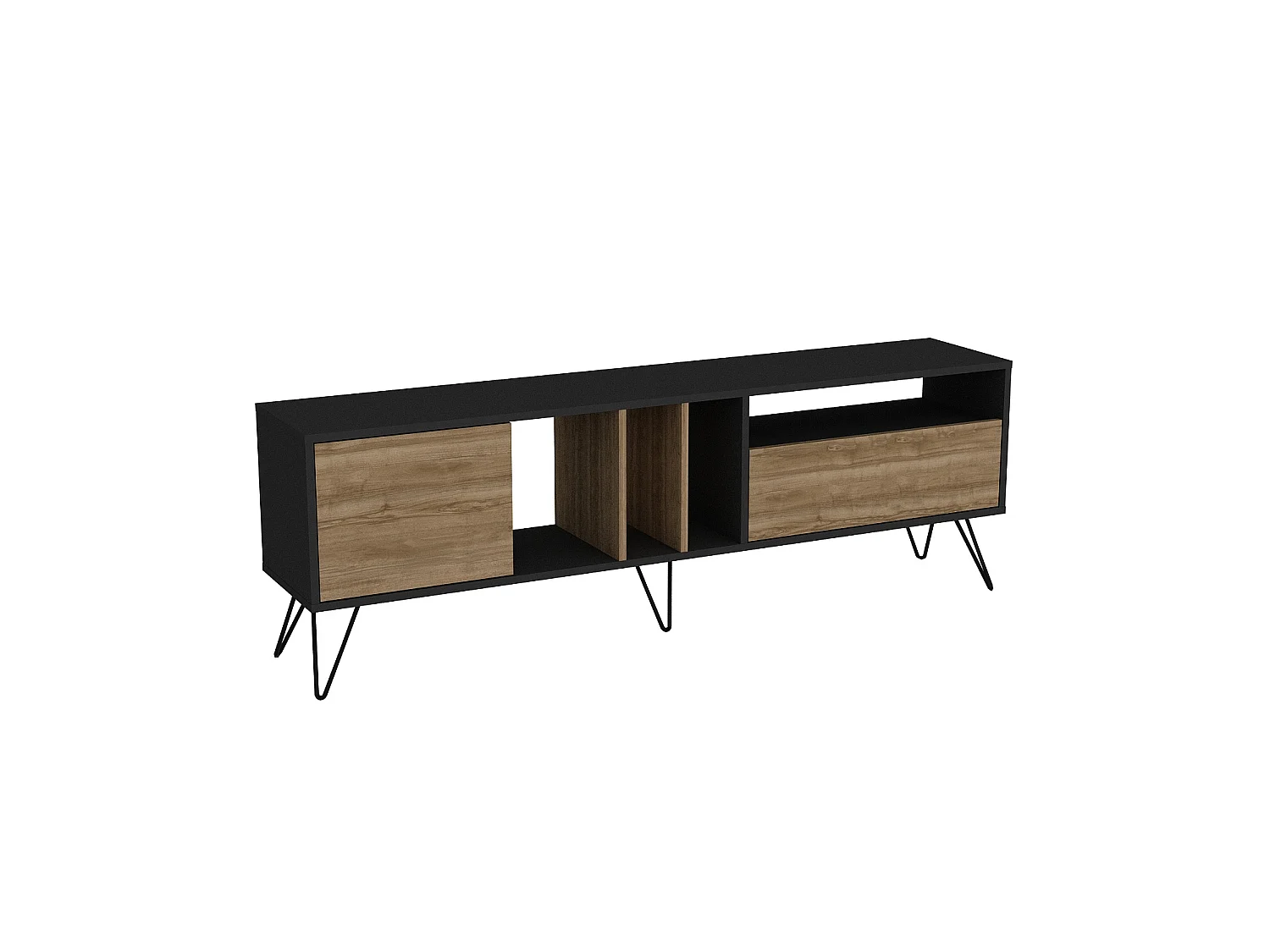 Mistiko Meuble TV 180 cm Niches et Armoires avec Pieds en Métal (Blanc et Noyer)