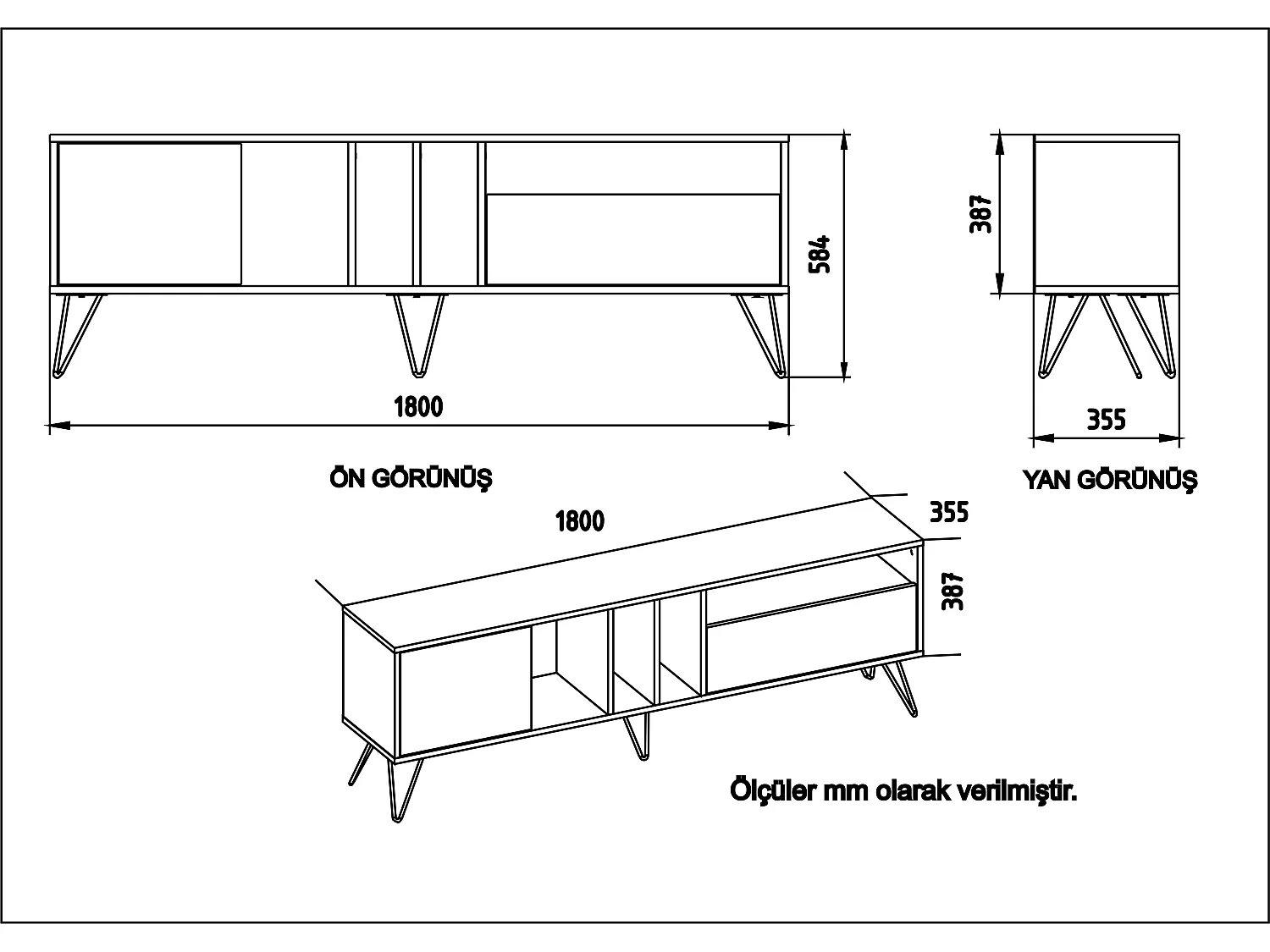 Mistiko Meuble TV 180 cm Niches et Armoires avec Pieds en Métal (Blanc et Noyer)