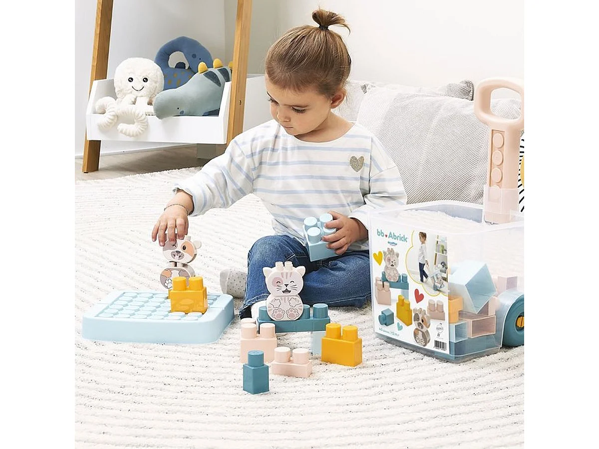 ECOIFFIER Rolly Briques BB Abrick – Coffret 40 briques multicolores avec chariot