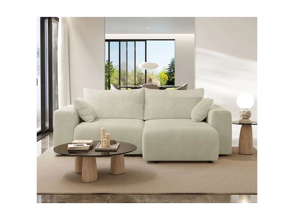 Canapé d'angle réversible BOGOTA 4 places crème en polyester - 227 x 138 x 86 cm