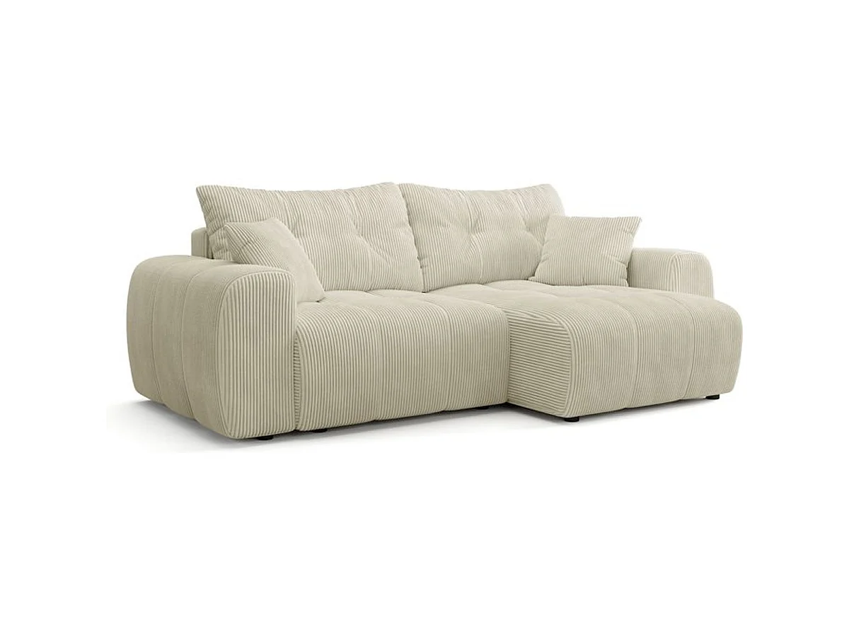 Canapé d’angle convertible 4 places BRANDON en tissu crème avec rangement, réversible et convertible