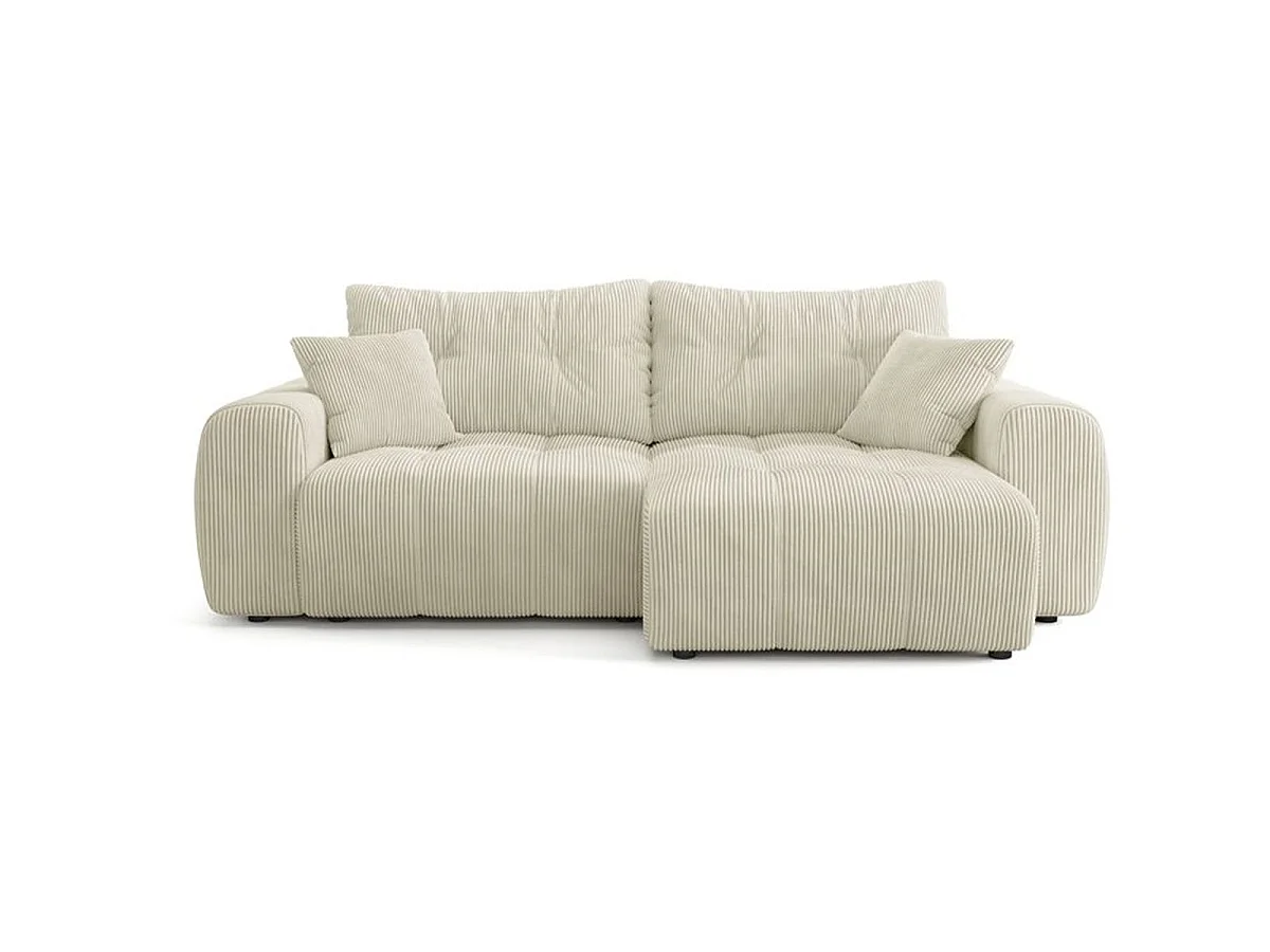 Canapé d’angle convertible 4 places BRANDON en tissu crème avec rangement, réversible et convertible