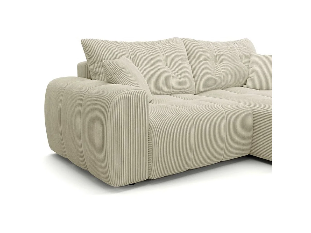 Canapé d’angle convertible 4 places BRANDON en tissu crème avec rangement, réversible et convertible