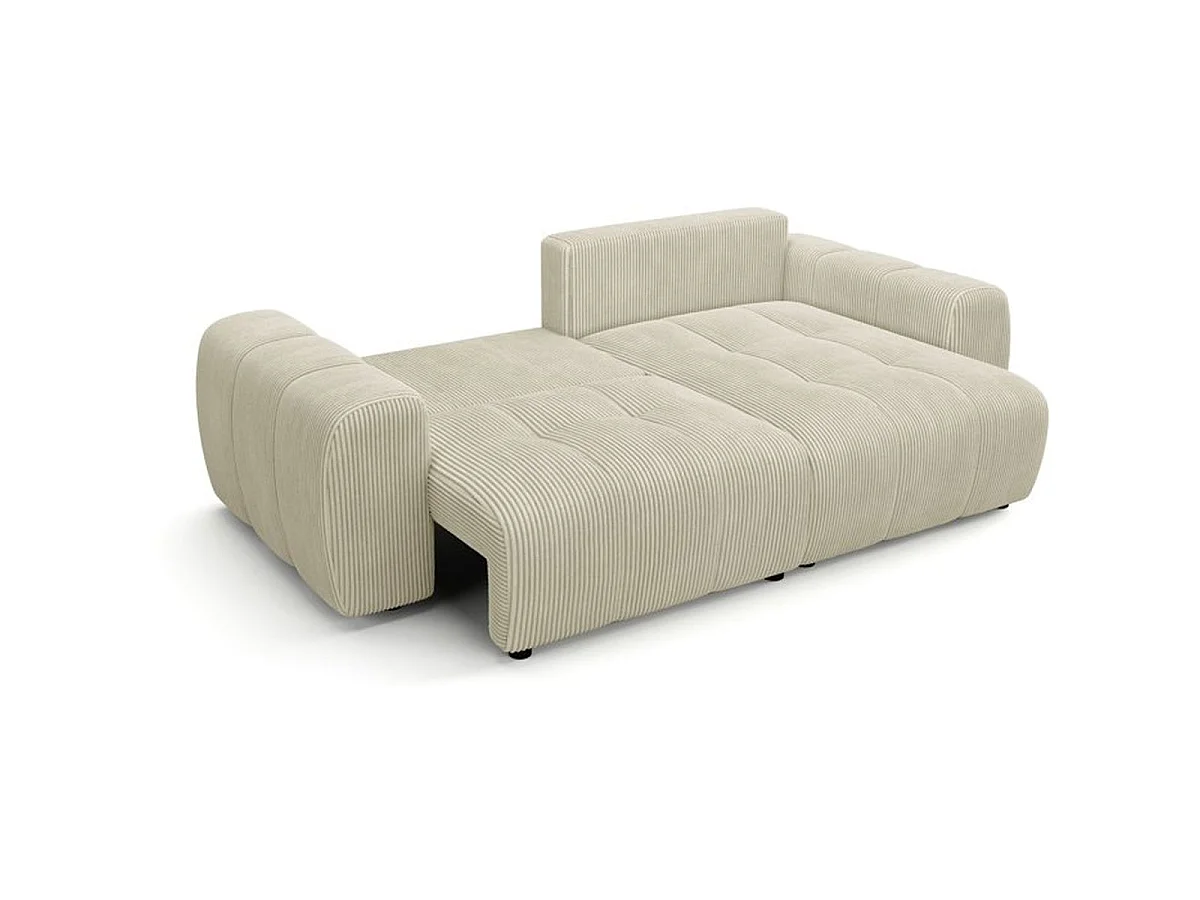 Canapé d’angle convertible 4 places BRANDON en tissu crème avec rangement, réversible et convertible