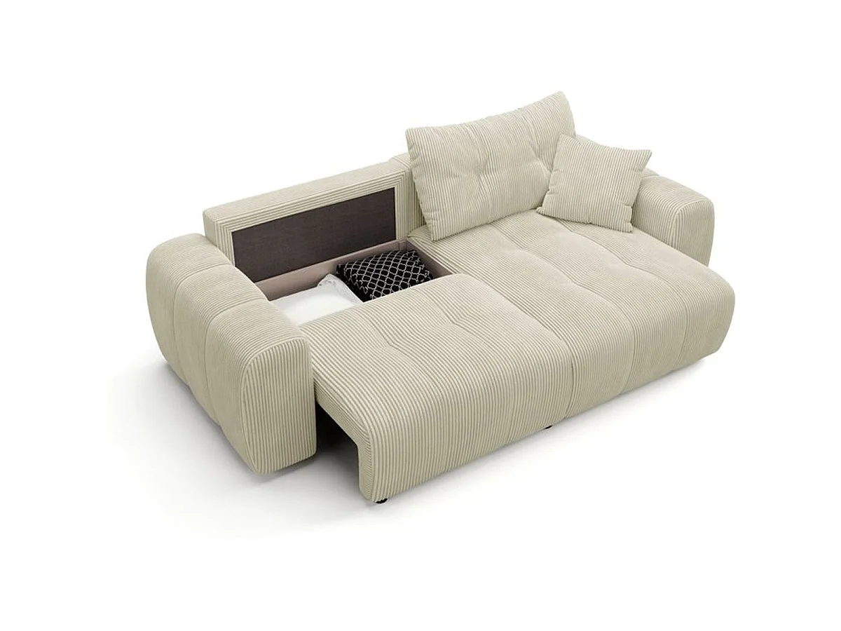 Canapé d’angle convertible 4 places BRANDON en tissu crème avec rangement, réversible et convertible