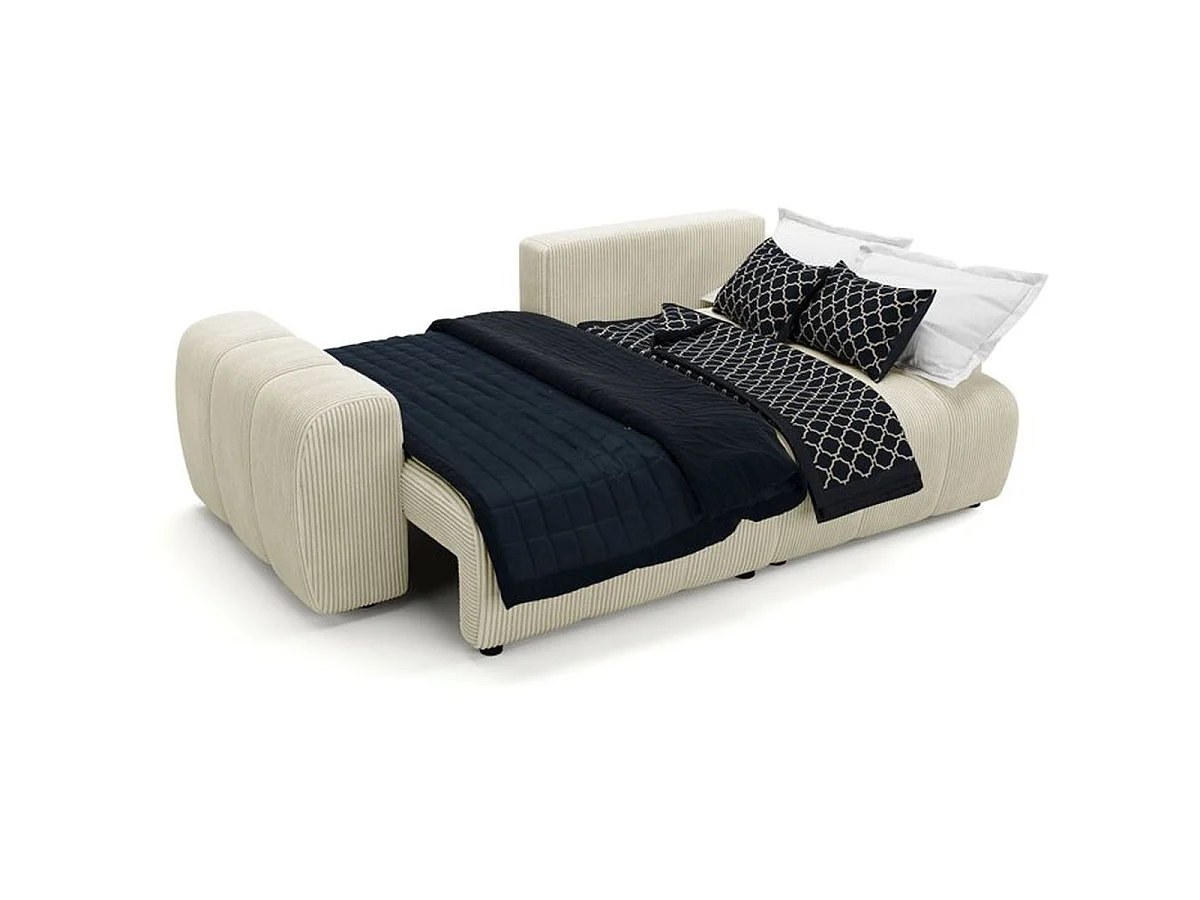 Canapé d’angle convertible 4 places BRANDON en tissu crème avec rangement, réversible et convertible