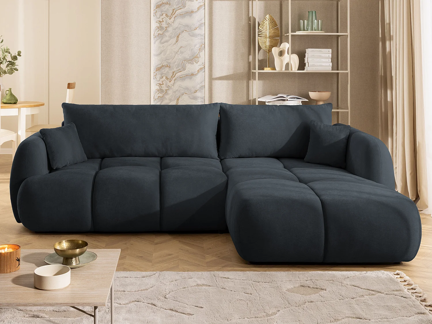 Canapé d’angle avec fonction couchage en tissu tissé LORETTO