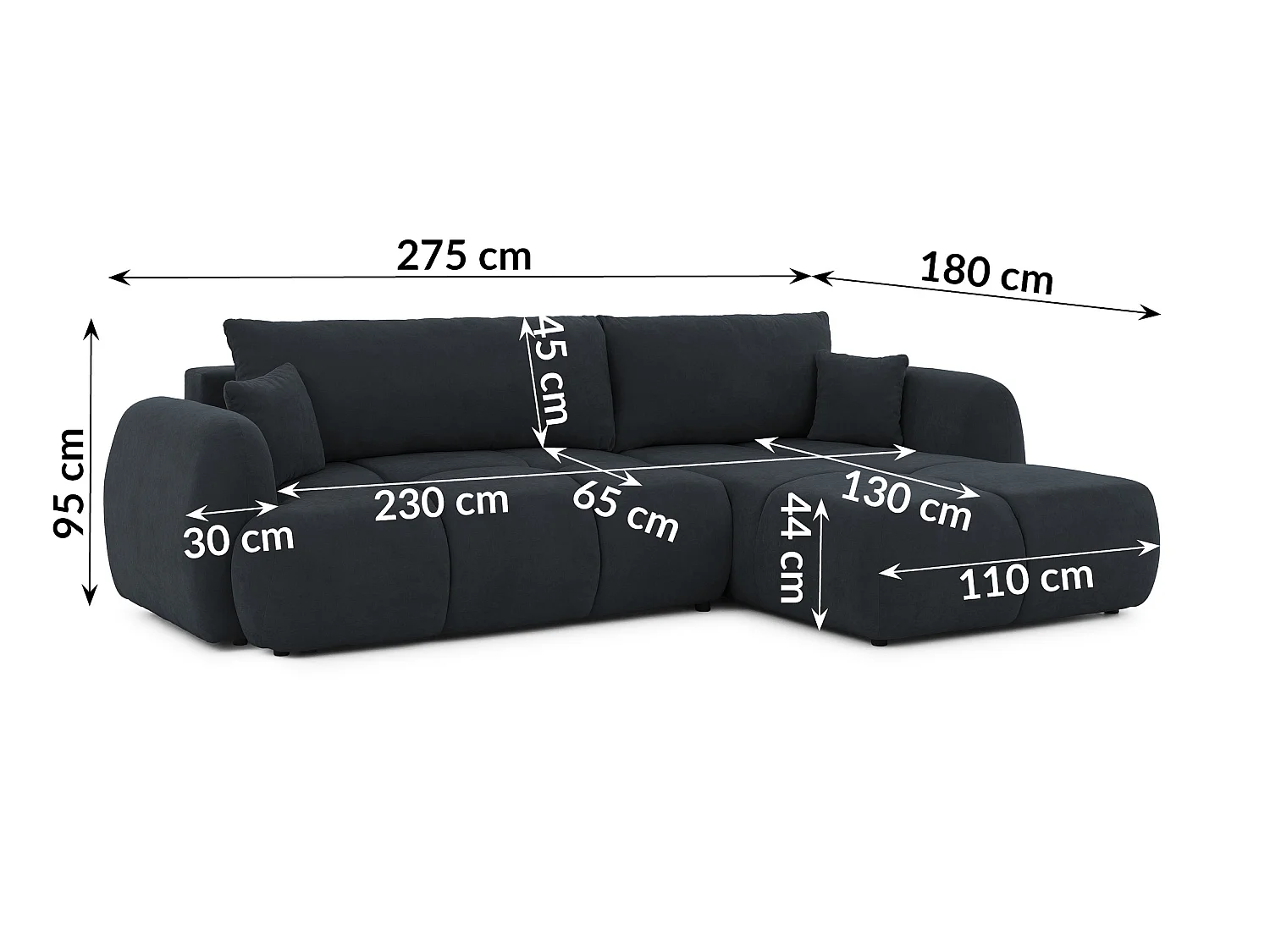 Canapé d’angle avec fonction couchage en tissu tissé LORETTO