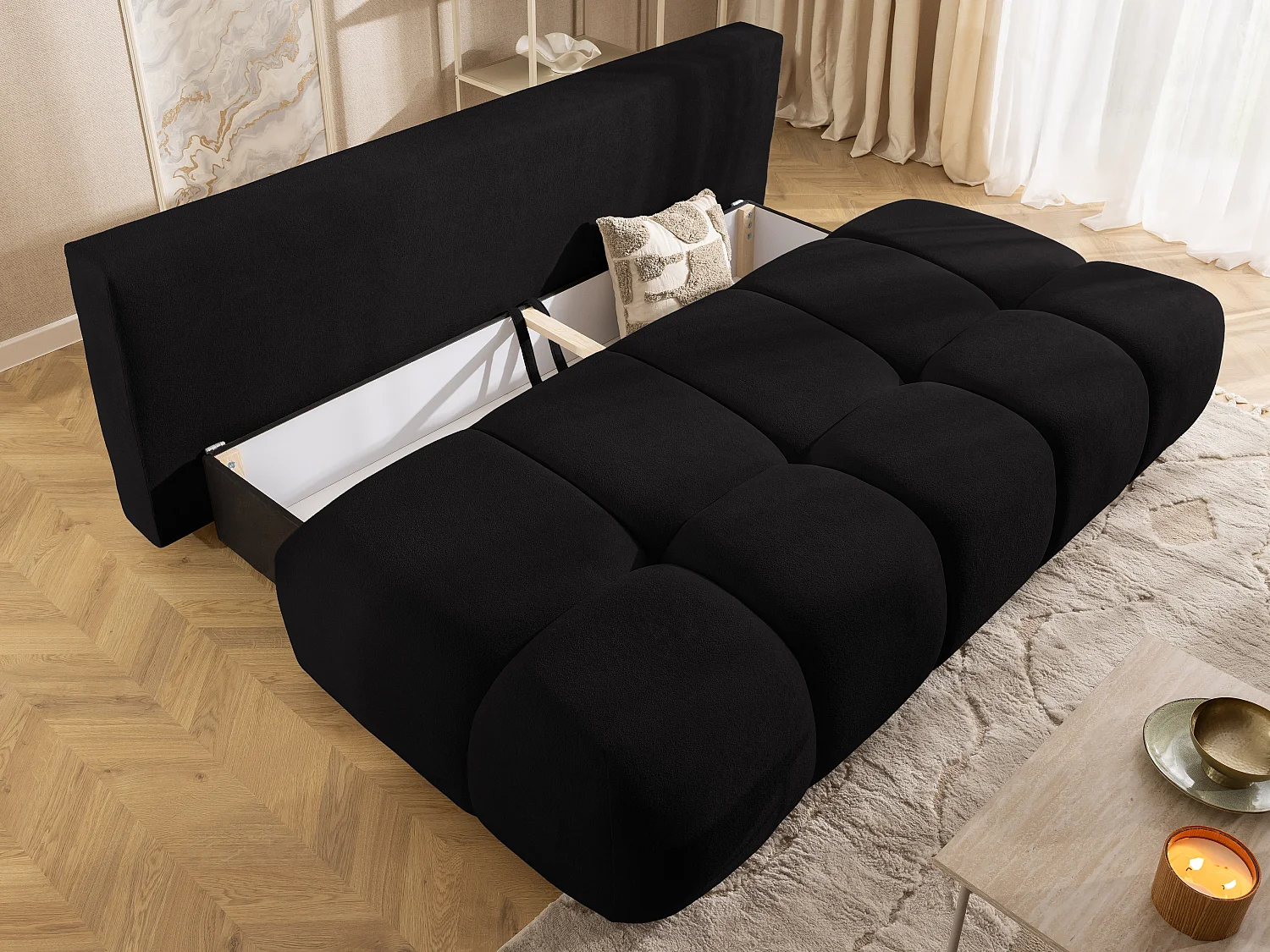 Canapé-lit en tissu pelucheux BELLUNO