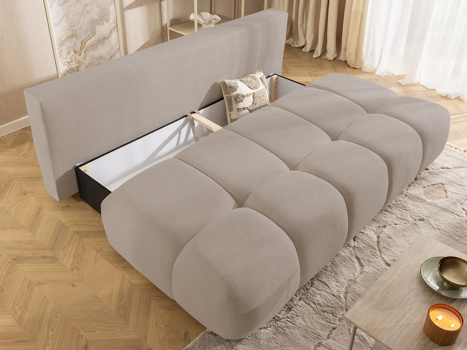 Canapé-lit en tissu pelucheux BELLUNO